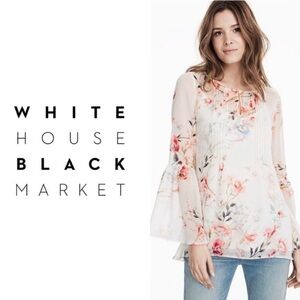 EUC White House Black Market sheer chiffon Floral Blouse & matching silky tank